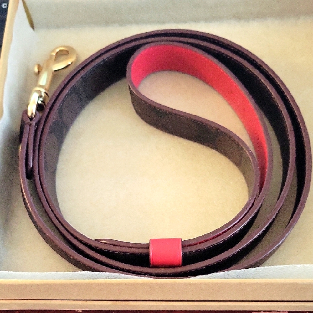 COACH Red and Brown Leather Dog Leash